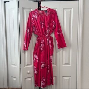 Fuchsia Floral Long-Sleeve Midi Dress